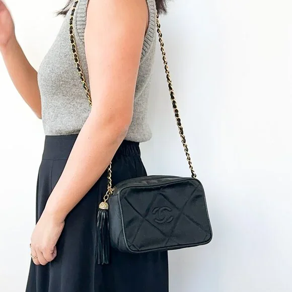 Chanel Black Satin Tassel Bag - Picture 2 of 14